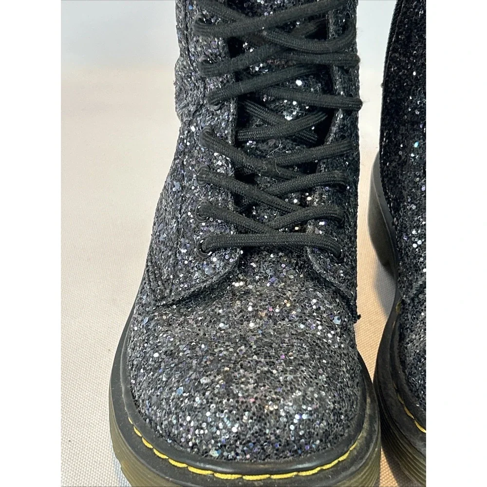 Doc Dr. Martens Black Glitter Combat Boots Kids Size 13 1460 Glitter J Side Zip - Picture 7 of 14